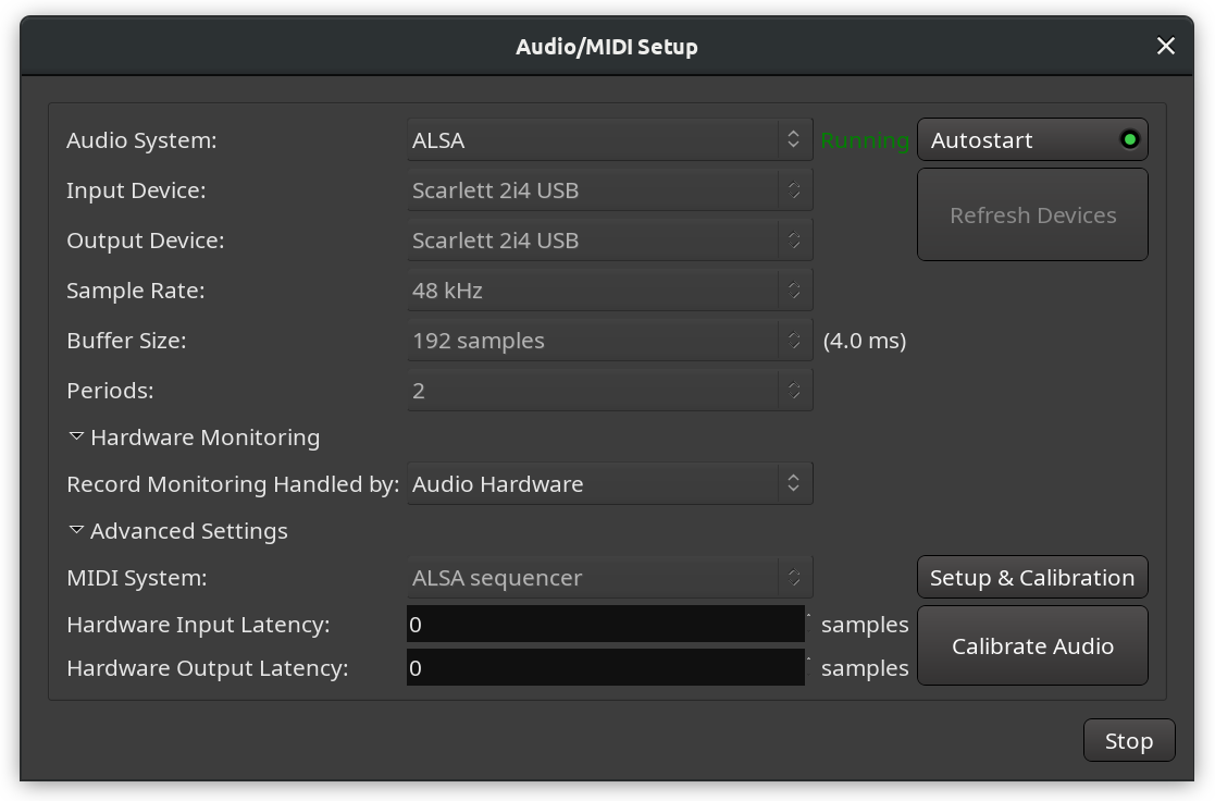 The Audio/MIDI Setup Dialog