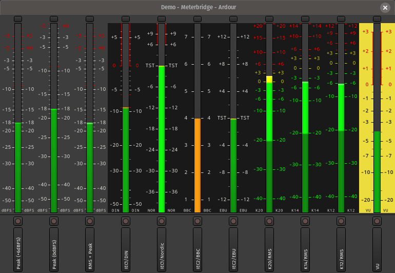 Bar-graph meters in Ardour