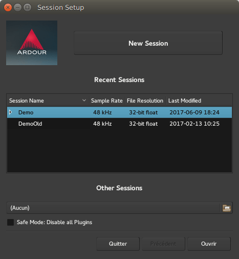 The Session Setup Dialog