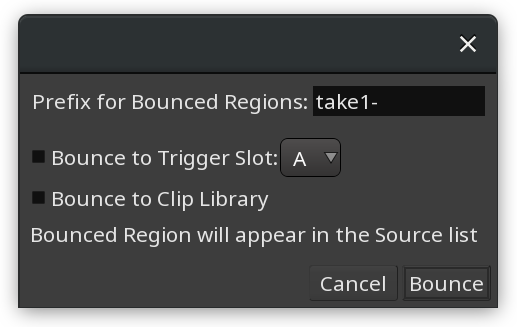 Bouncing single regions on different tracks