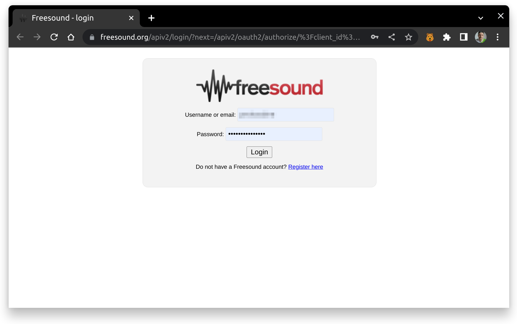 Log into FreeSound.org