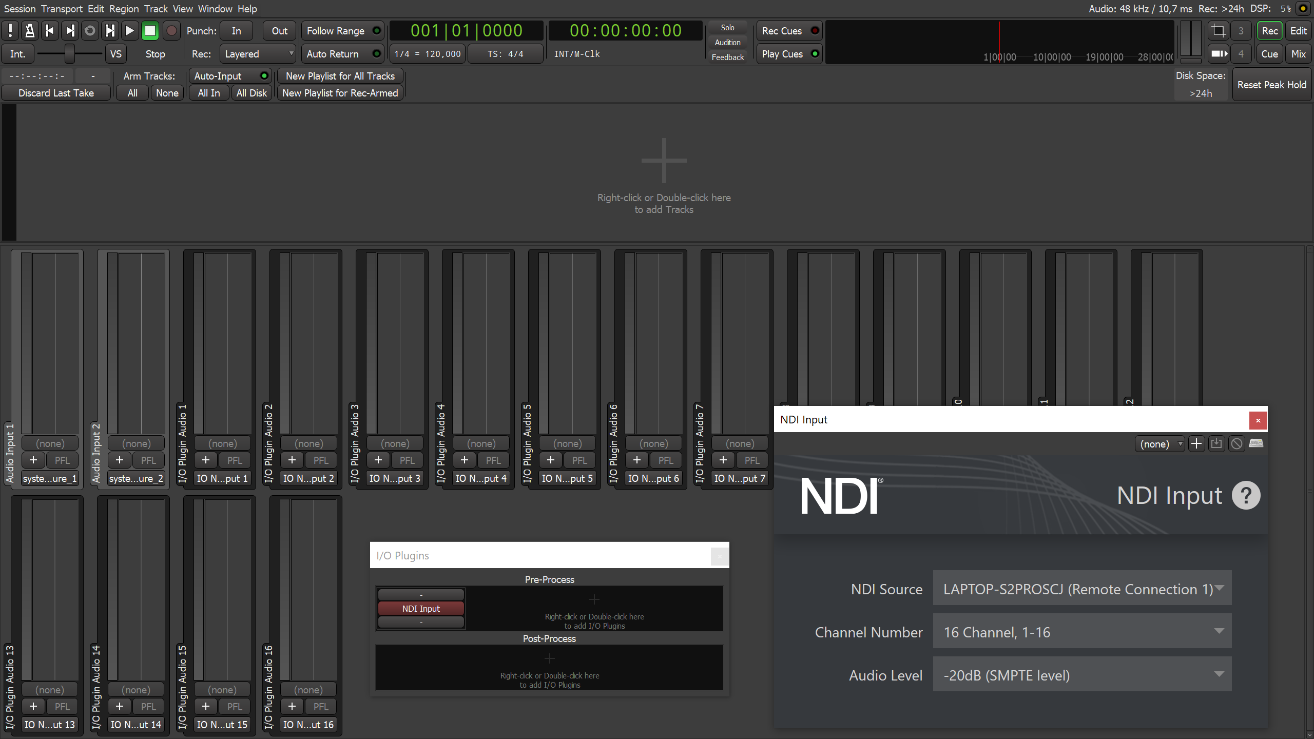 NDI Input plugin loaded as a pre-processing I/O plugin