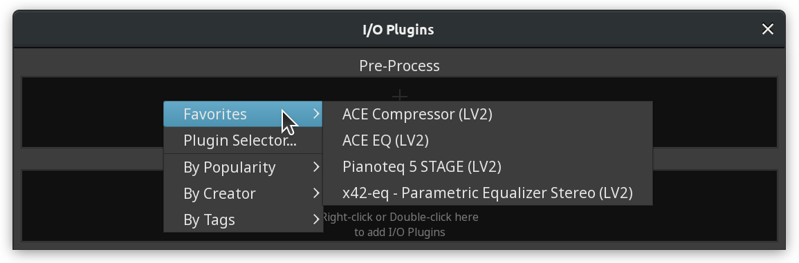 Right-click menu in the I/O Plugins dialog