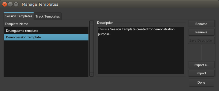 The Manage Templates window