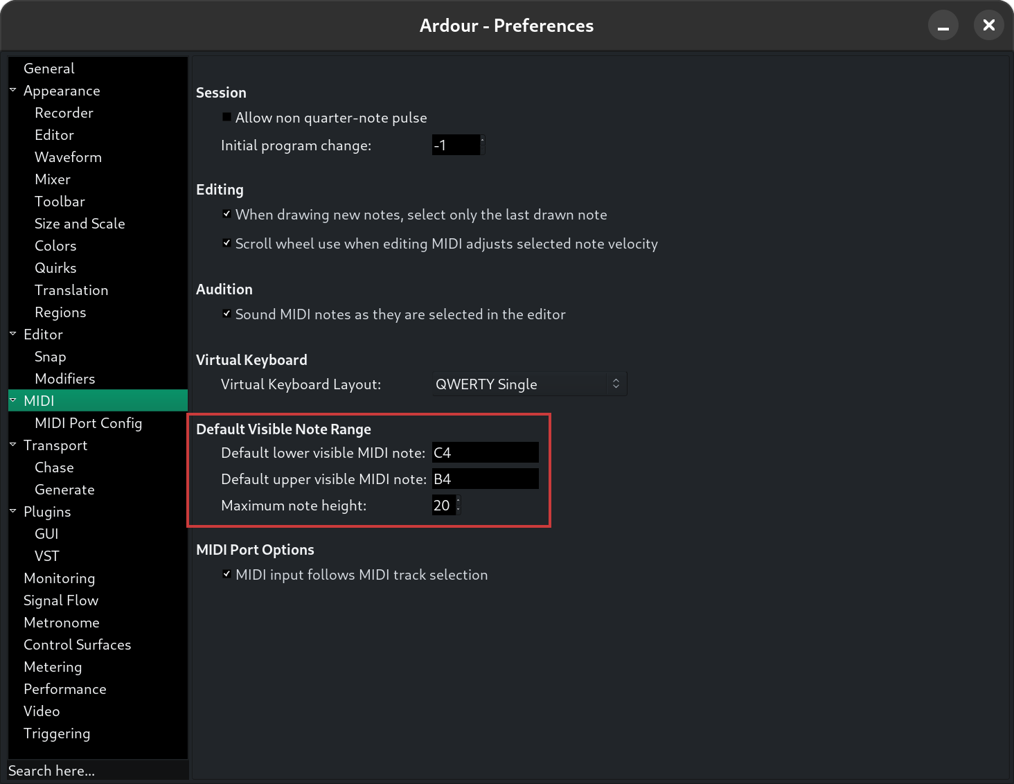 MIDI note range prefs