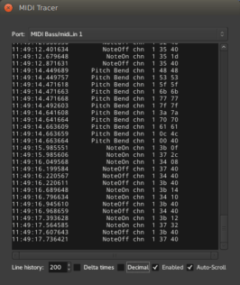 The MIDI Tracer window