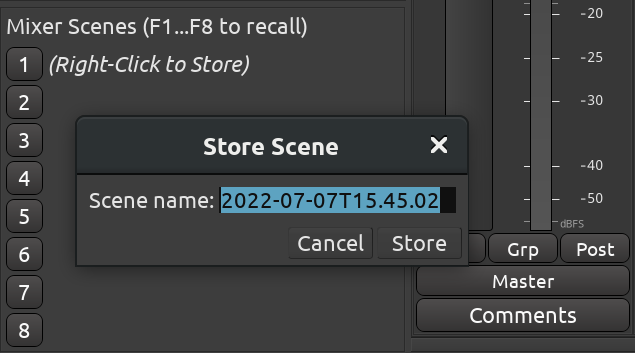 Store a new mixer scene
