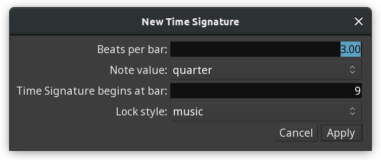 New Time Signature dialog