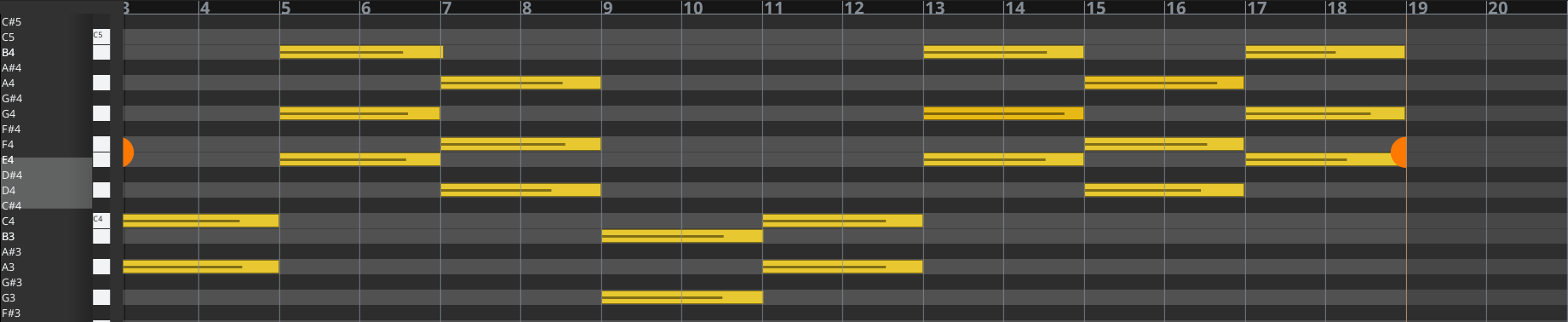Note editing area in the pianoroll window