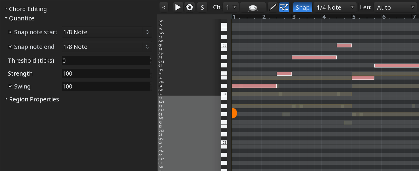 Quantize in pianoroll interfaces