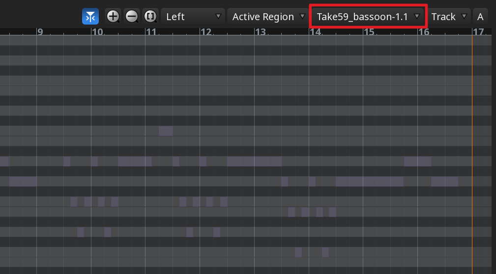 Selecting active MIDI region