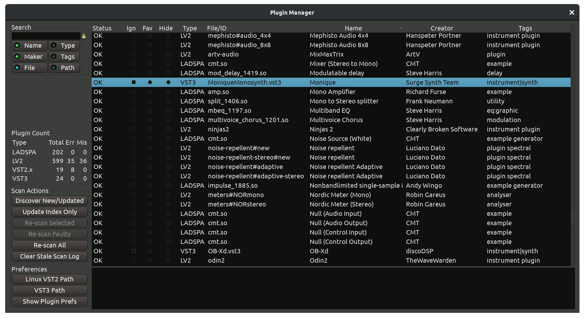 The Plugin Manager window