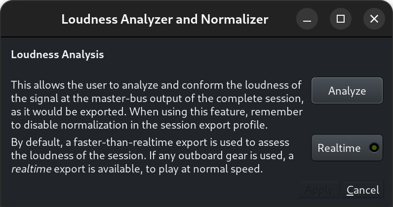 The Loudness Analyzer realtime selector