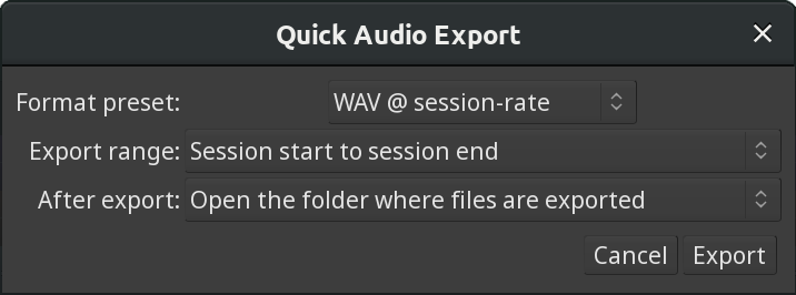 Quick Audio Export Dialog