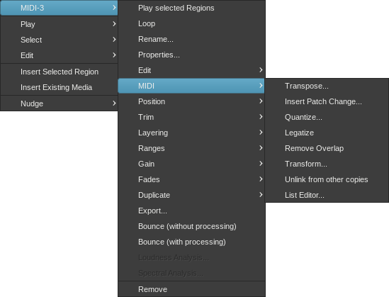 Region > MIDI context menu