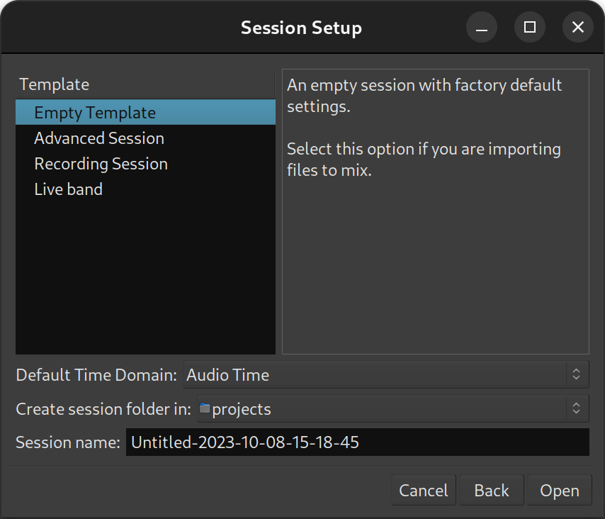 The New Session Dialog