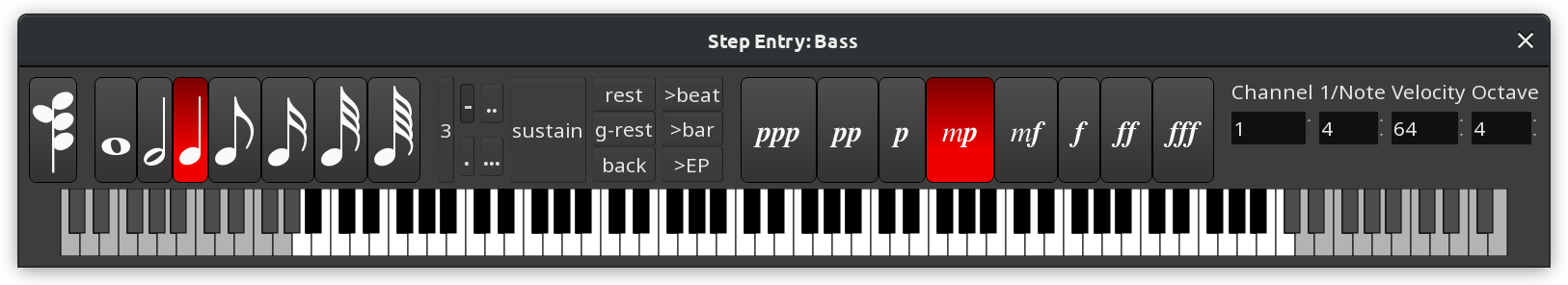 Ardour's Step Entry dialog