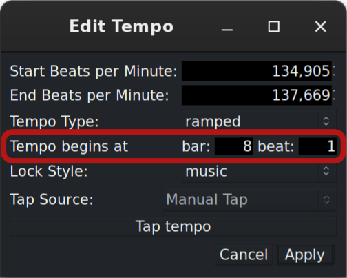 Changing location of a tempo marker